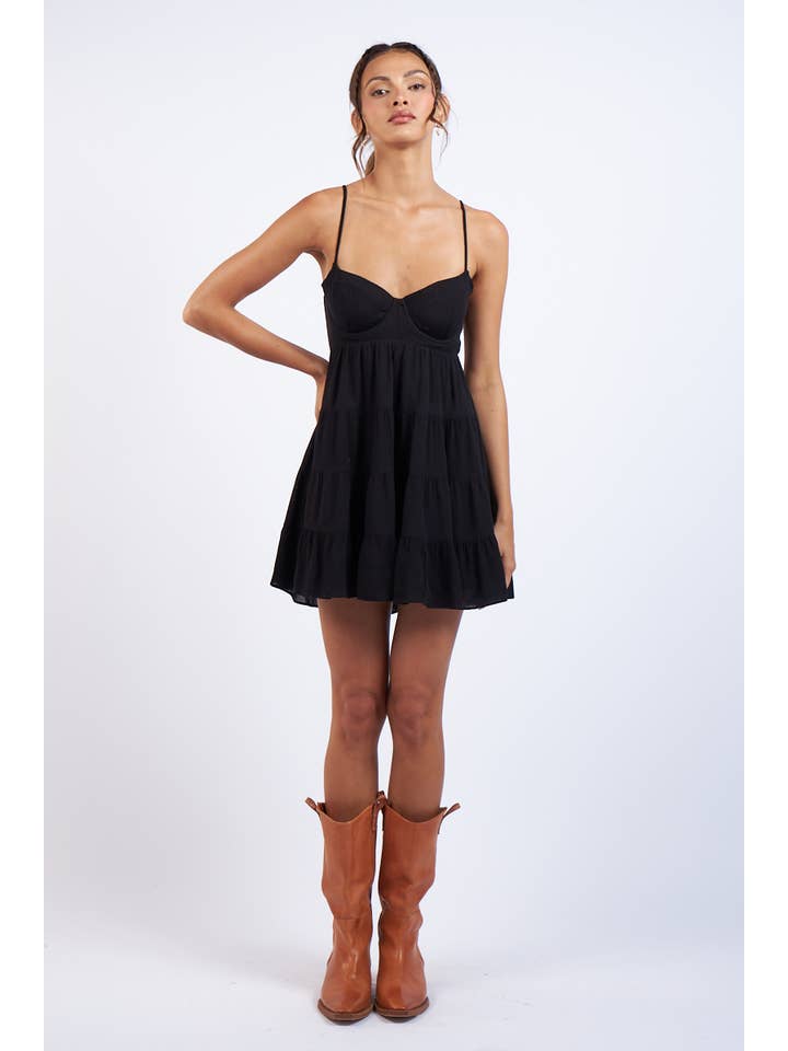 Sky to Moon - Wholesale Dress - Women's - SOLID COLOR CORSET SHAPE TIERED MINI DRESS