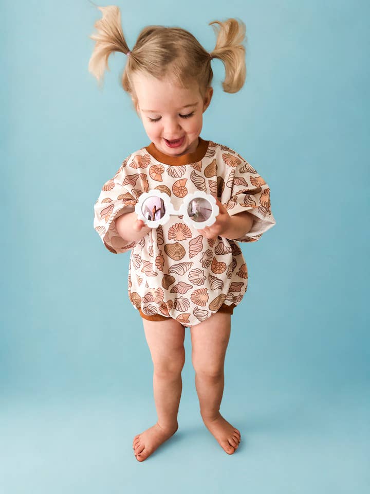 Addie Joy company – wholesale Bodysuit (non-footed) – Baby – Oversized T-shirt Bubble Romper- Shoreline Shell