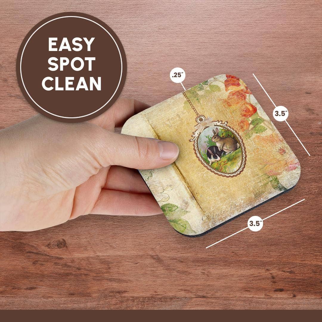 3dRose - Wholesale Coasters - 3dRose, Vintage Egg with Two Bunnies, Flower Background, Coaster13