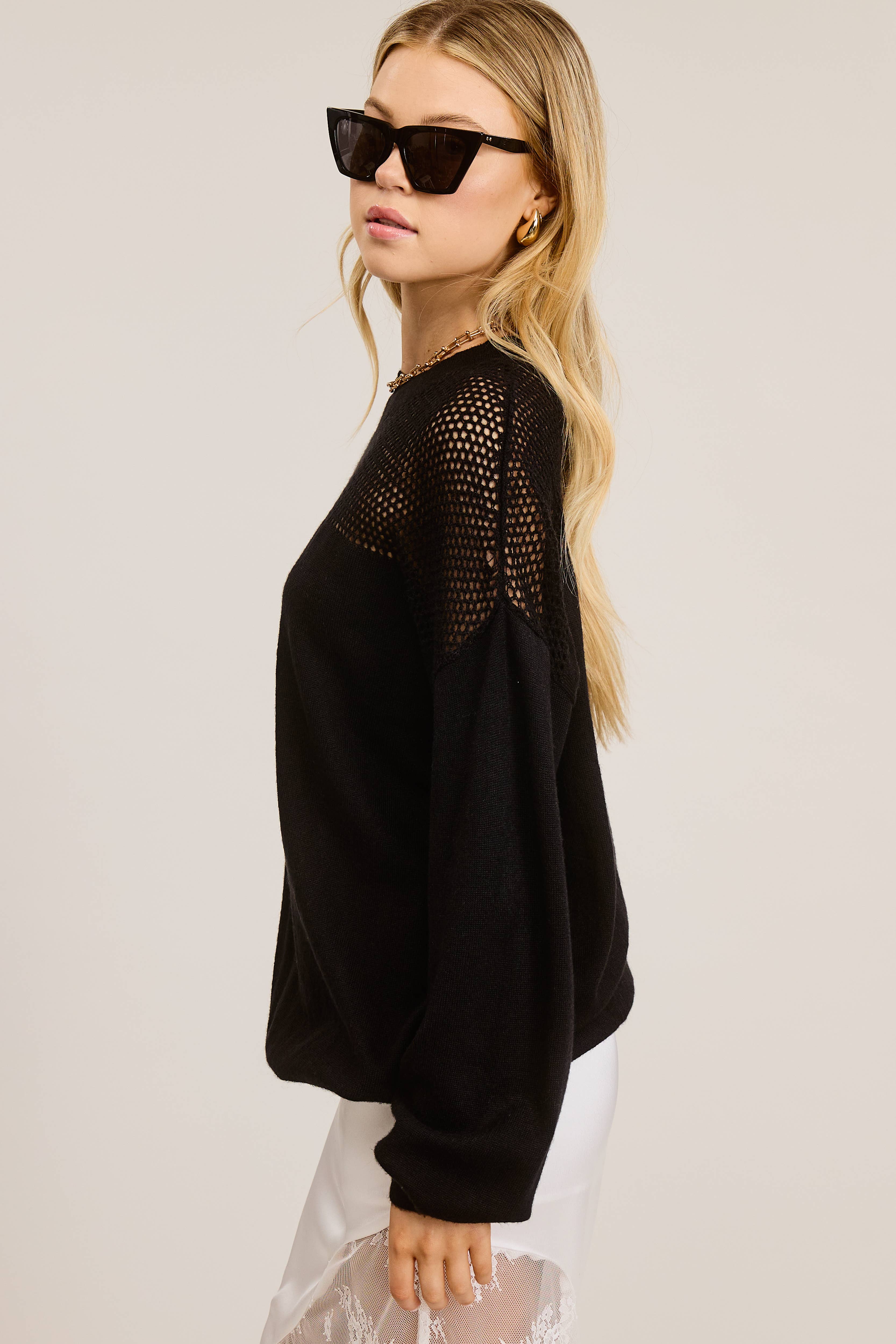 Mimosa - Wholesale Knit Sweater - Women's - Crochet Mesh Long Sleeve Knit Sweater9