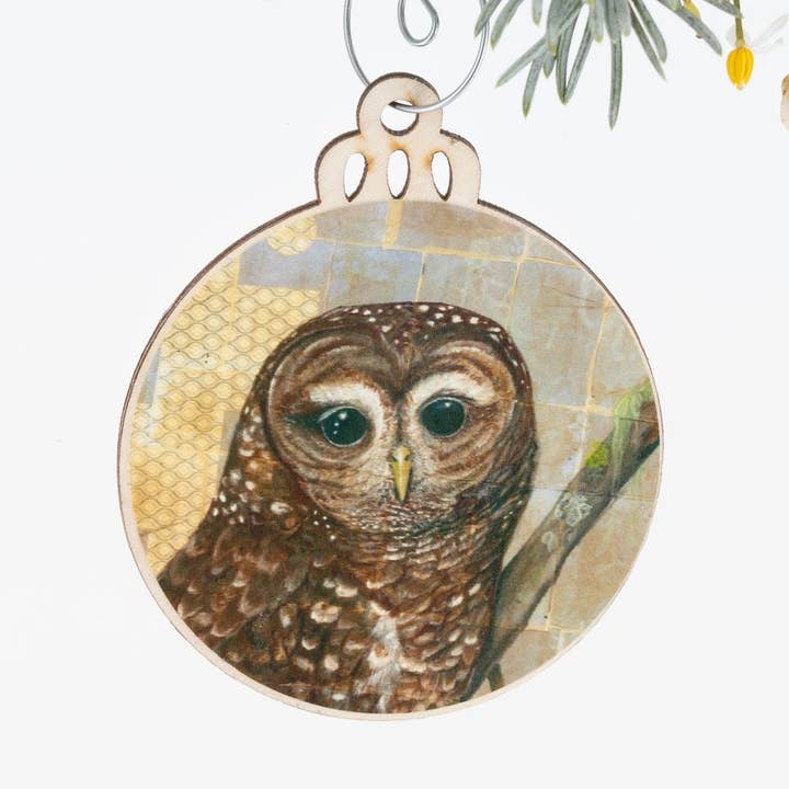 Spotted Owl Ornament | Christmas Ornament | Bird Ornament | Wooden Ornament | Bird Art | Bird Painting | Gift for Her | Owl Ornament Gift for wholesale by Orphan Girl Fine Art