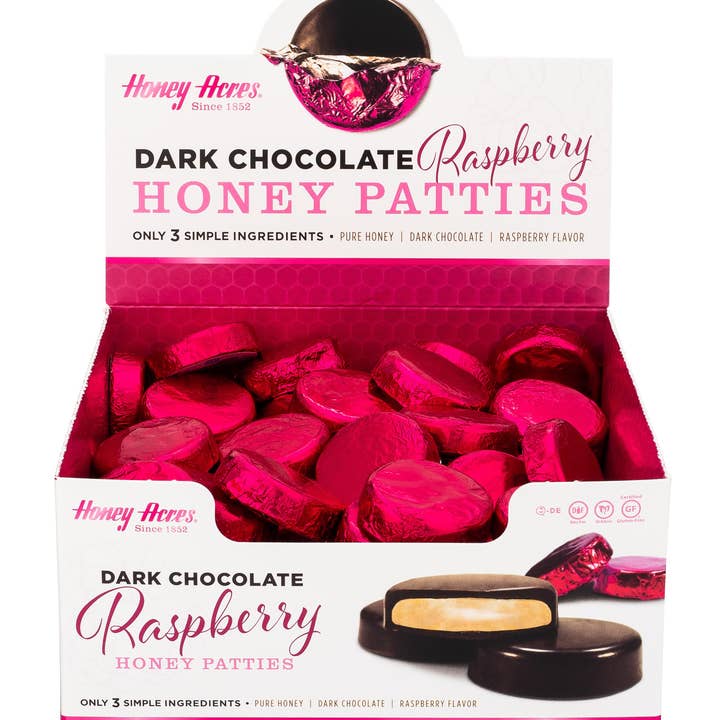 Honey Acres Inc. - Wholesale Chocolate Covered Sweets - Dark Chocolate Raspberry Honey Patties