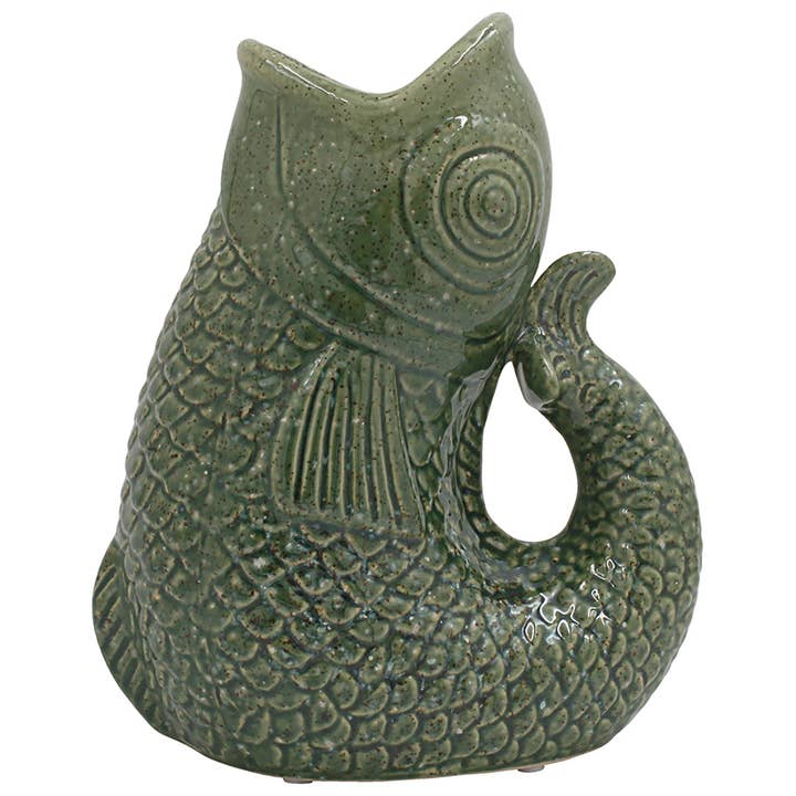 Fish Vase Squat Lusture Green Large for wholesale by Joe Davies