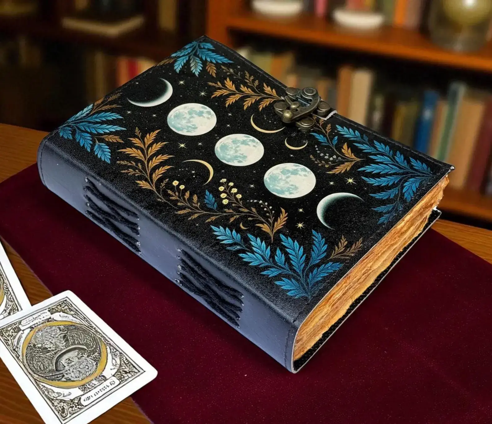 Black Moon Phase Grimoire leather journal Notebook Book of shadow for wholesale on Faire4