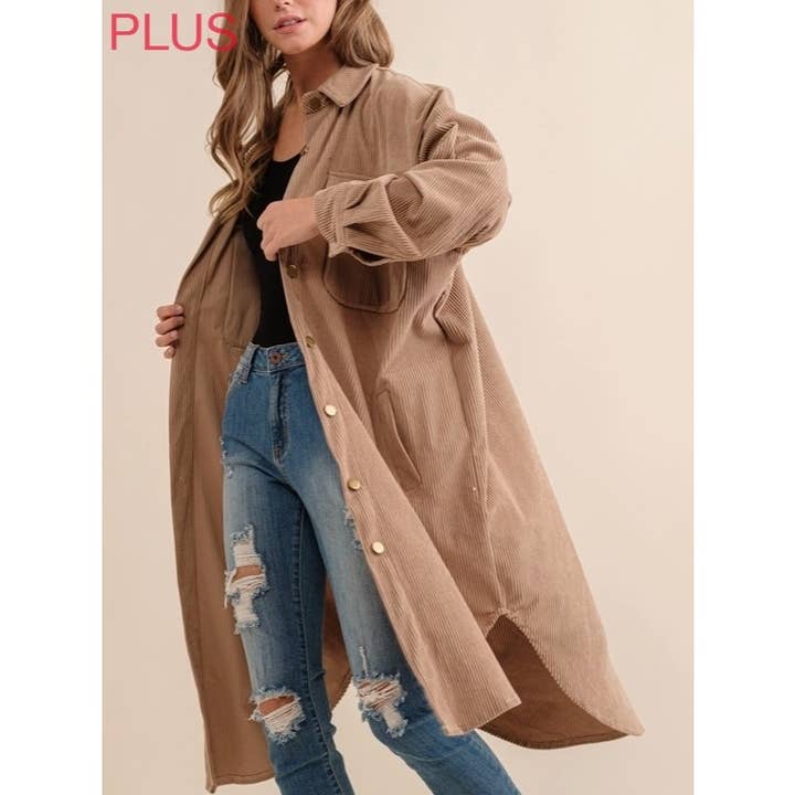 Coloring You - Wholesale Shirt Jacket/Shacket - Women's - PLUS CORDUROY BUTTON UP LONG SHACKET15
