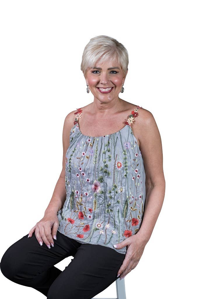 TINA Stephens Italy/Tees By Tina – wholesale Camisole – Dam – Maria Silk Broderad Trädgård Cami (BT202)5
