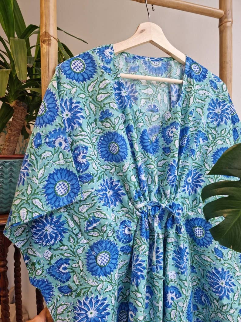 Essential Designs London – wholesale Kaftan – Women's – Pure Cotton Kaftan Kimono in Ocean Aqua Green Soft Blue5