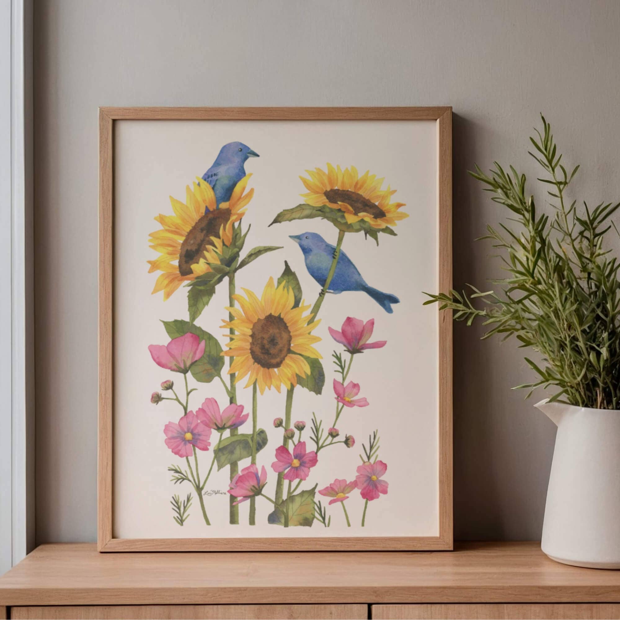 Papermill Creative - Wholesale Art Print - Sunflowers & Songbirds watercolor art print1