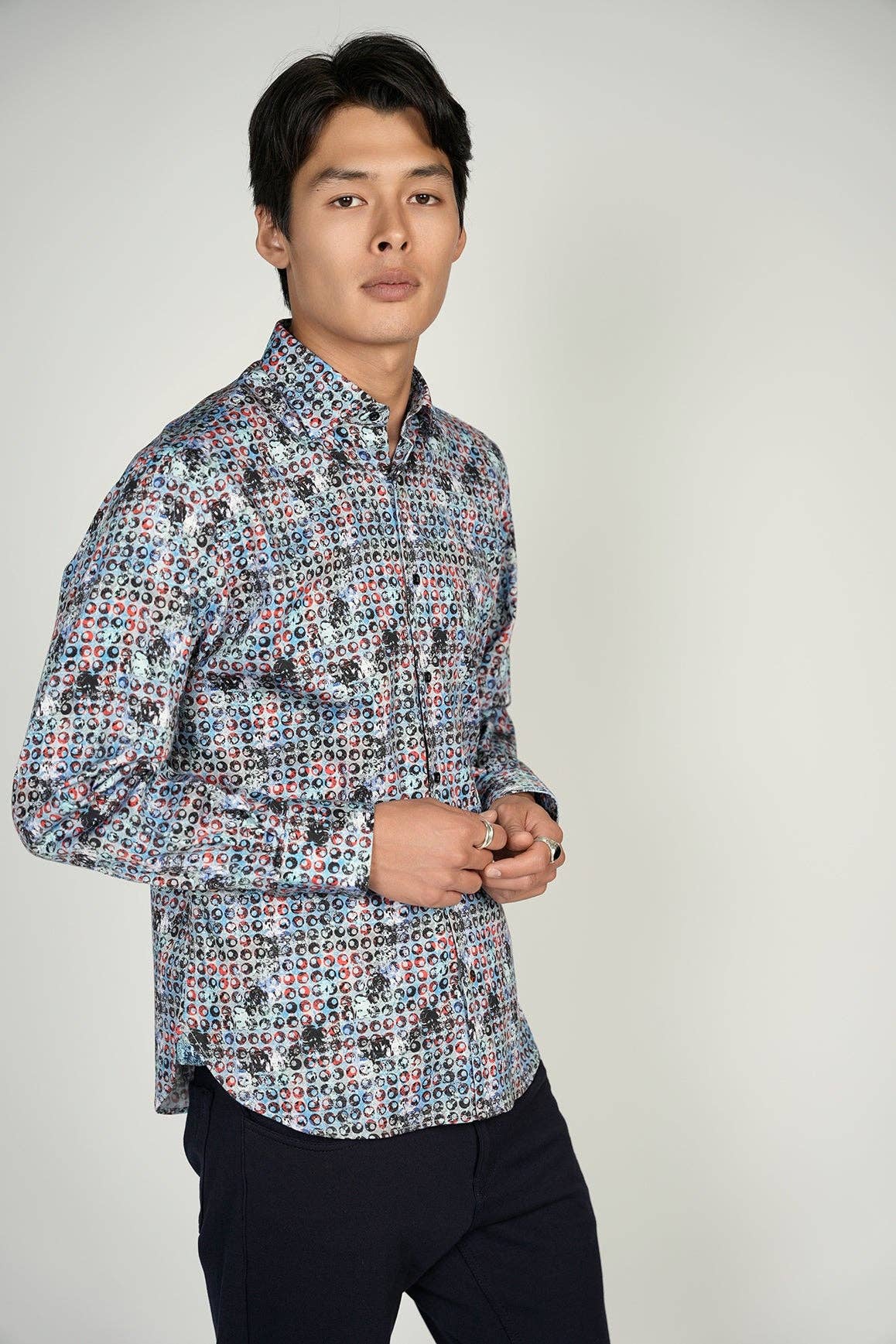 Luchiano Visconti – wholesale Buttoned-down shirt – Men's – Teal and Blue Circular Shapes Signature Collection (Big & Tall)4