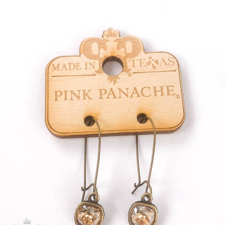 Pink Panache Brands - Wholesale Dangle Earrings - Square Austrian crystal kidney wire earring, 8mm