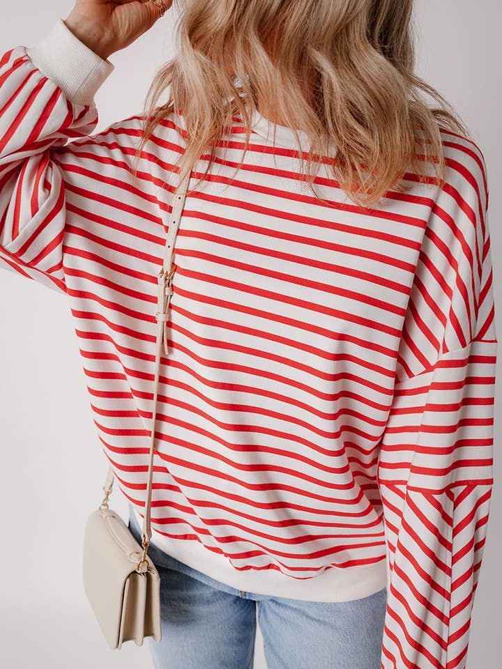 Stripe Drop Shoulder Crewneck Sweatshirt for wholesale by PRETTY BASH