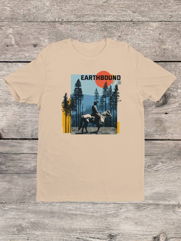 Earthbound Cowboy Wilderness Art Men's T-shirt for wholesale by Swift Retail