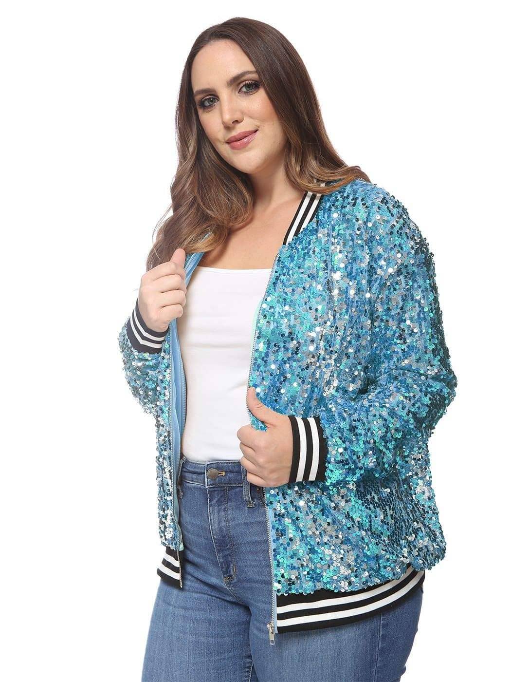 Anna Kaci Wholesale - Wholesale Bomber Jacket - Women's - Plus Size Sequin Bomber Jacket20