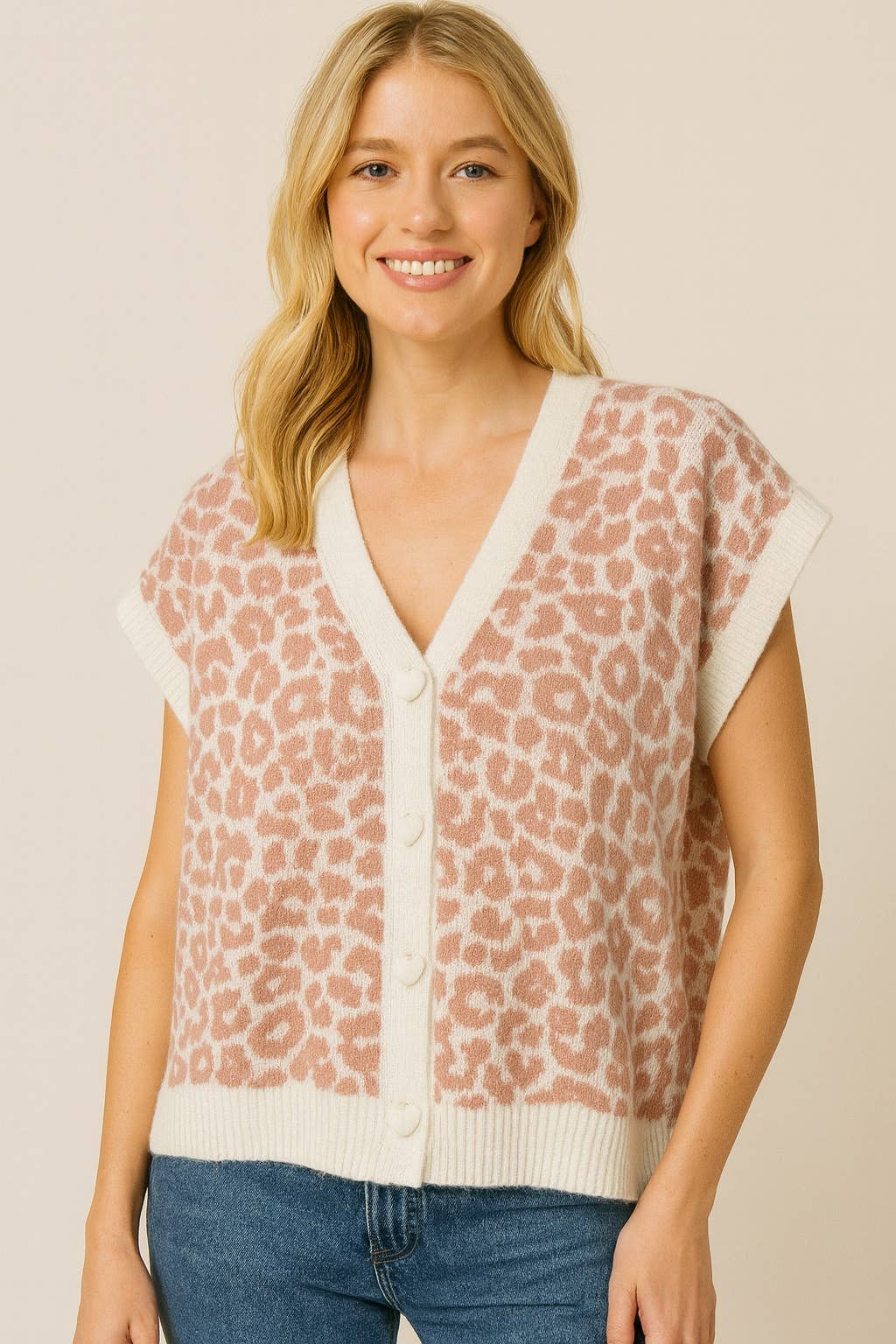 Afinity - Vendita all'ingrosso Cardigan - Donna - Cardigan smanicato con stampa leopardata AP1105