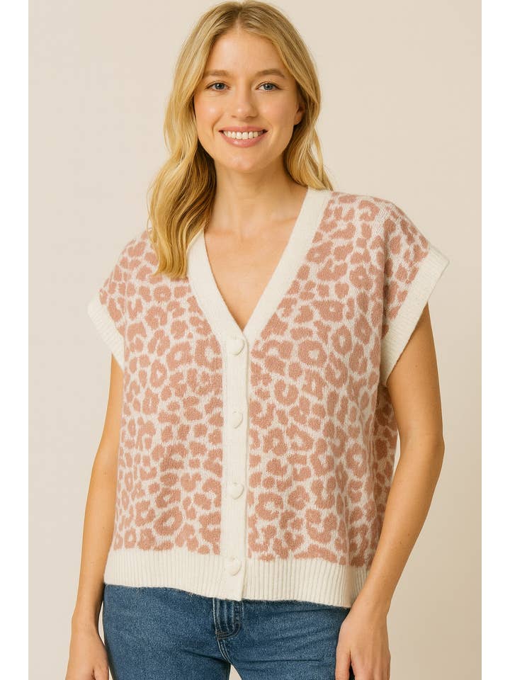Afinity - Wholesale Cardigan – Women’s - Leopard print sleeveless cardigan AP1105