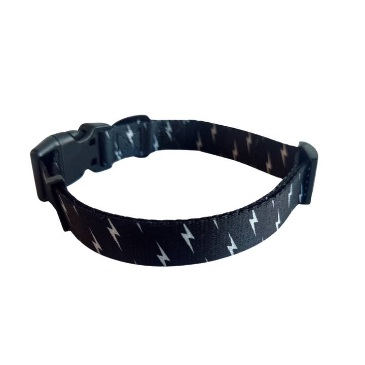 Local Beach Lightning Bolt Adjustable Dog Collar Black for wholesale on Faire6