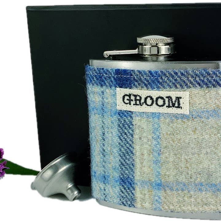6oz Groom Tweed Hip Flask por atacado de The Wee Loft