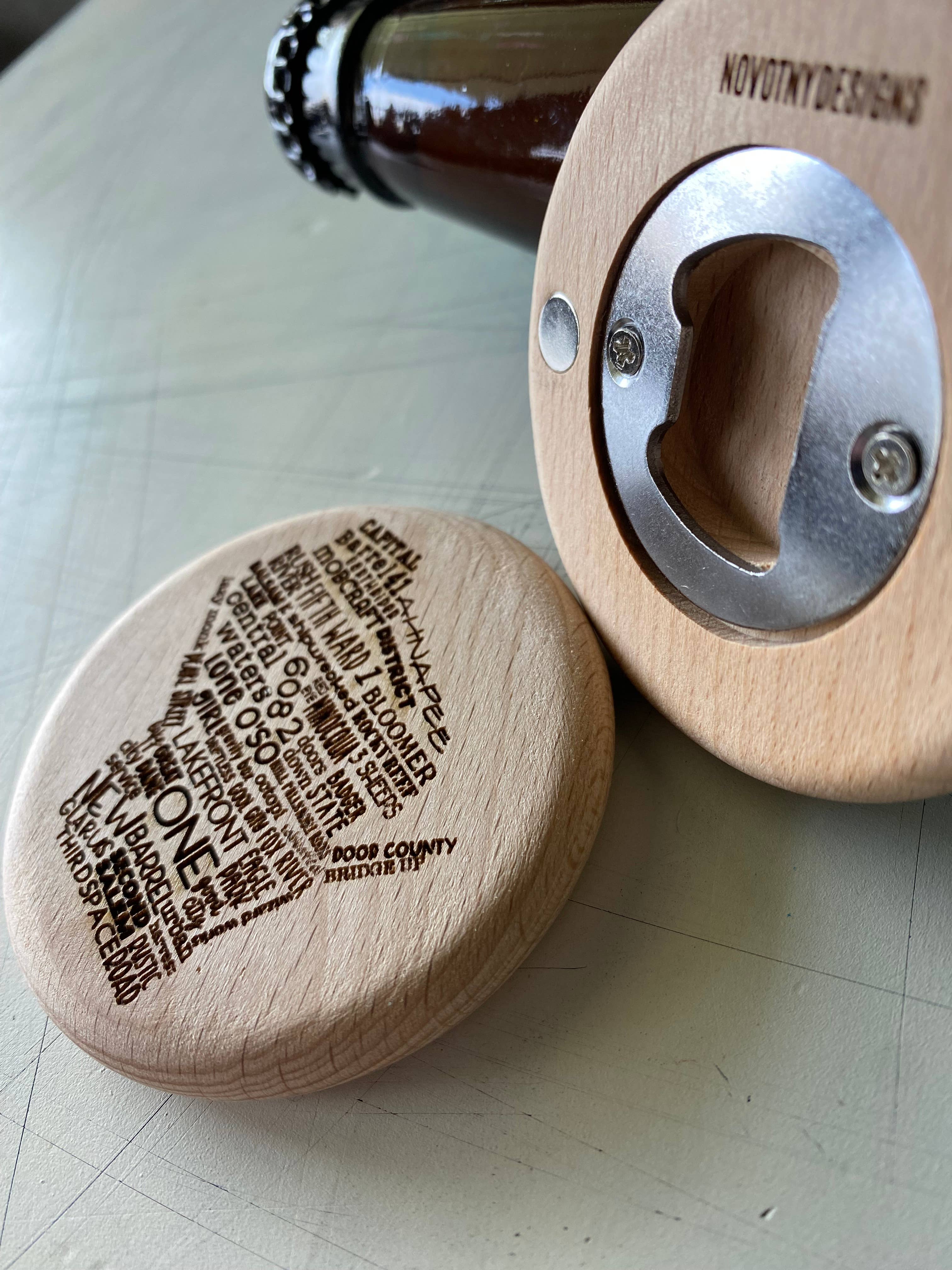 Novotny Designs - Wholesale Bottle/Wine Opener - Wisconsin breweries - magnetic wood bottle opener2