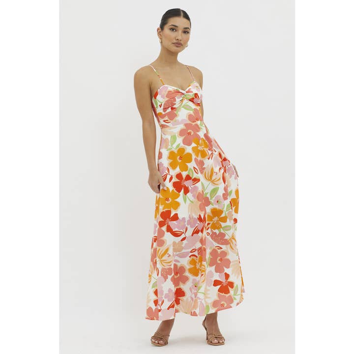FLORAL FRONT TWIST MAXI DRESS / 64349H for wholesale by One and Only Collective