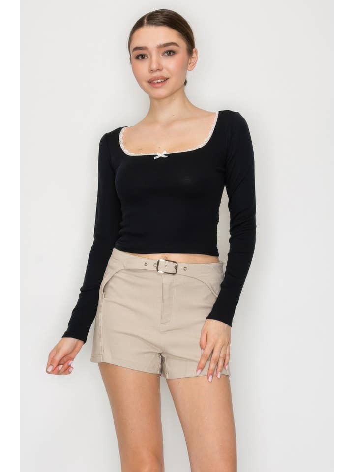 CC Wholesale Clothing - Wholesale Knit Top - Women's - Lace Trim Square Long Sleeve Top6