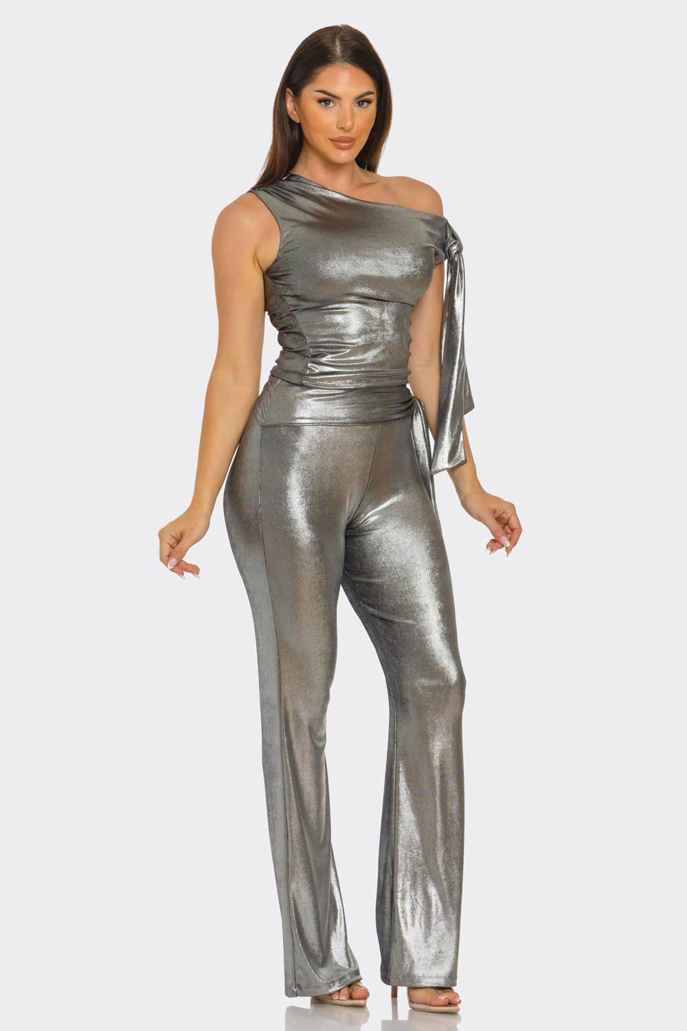 Julia by LoveJ – wholesale Top & pants set (NOT Loungewear) – Women's – Asymmetrical Shoulder Shirring Tie Top Pants Set7