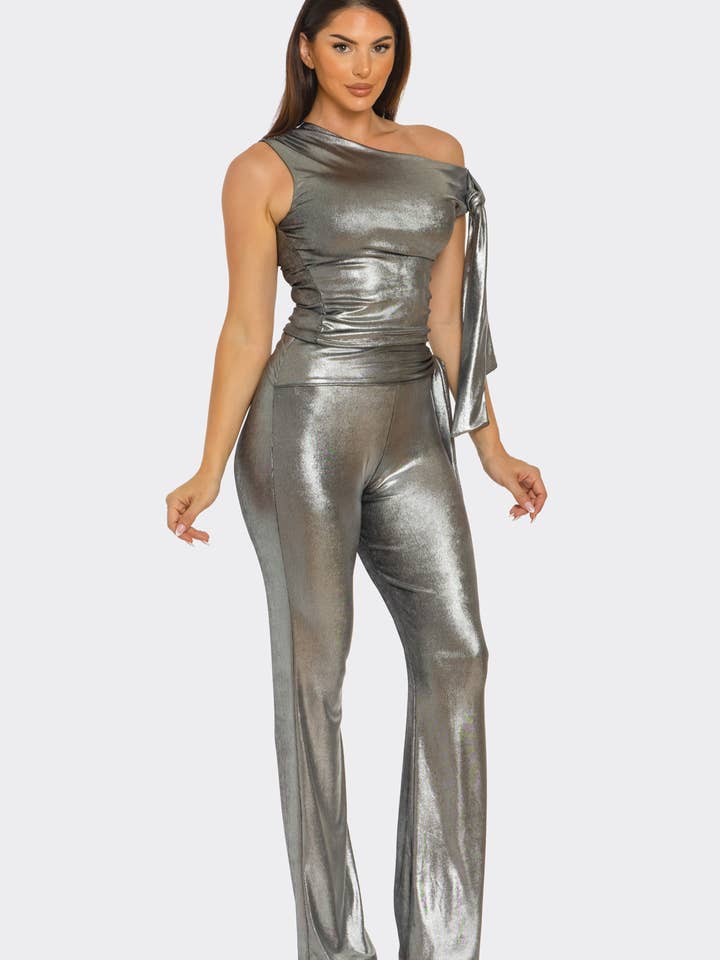 Julia by LoveJ - Wholesale Top & Pant Set (NOT Loungewear) - Women's - Asymmetrical Shoulder Shirring Tie Top Pants Set7