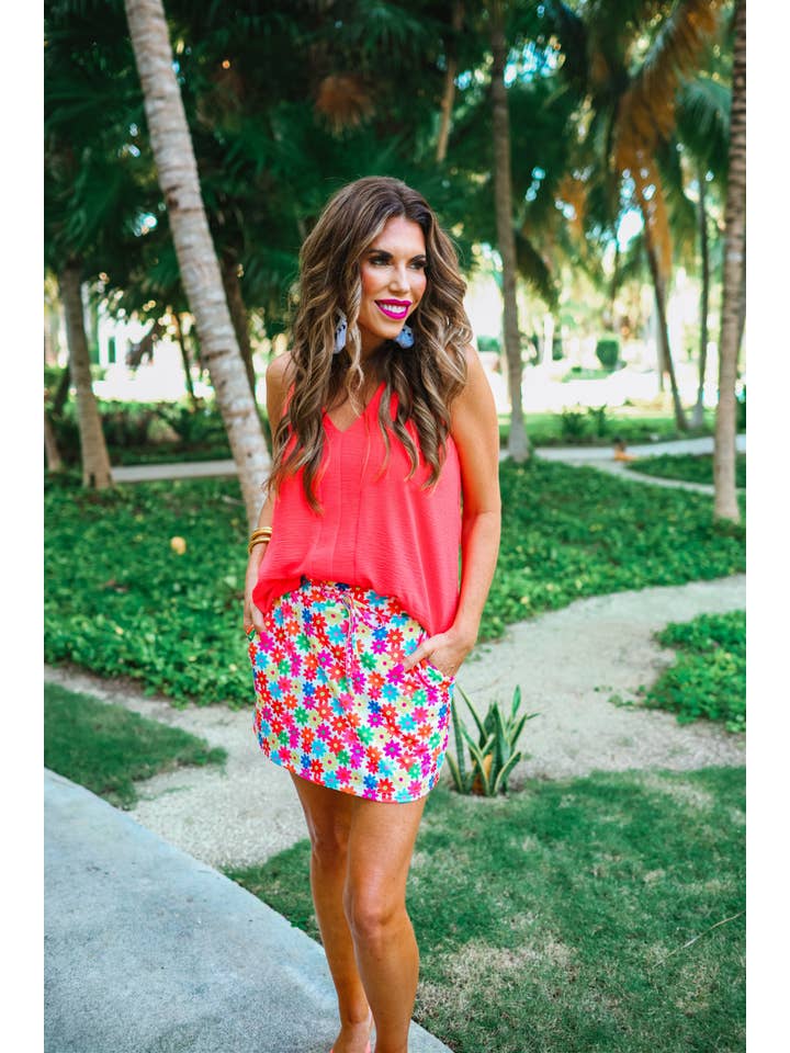 Multi Bright Blooms Floral Skort for wholesale on Faire8