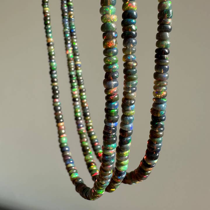 Opal Necklace |Black Unfaceted Beads | Gemstone Necklace for wholesale by Anokhi Green | Handmade Gemstone Jewelry