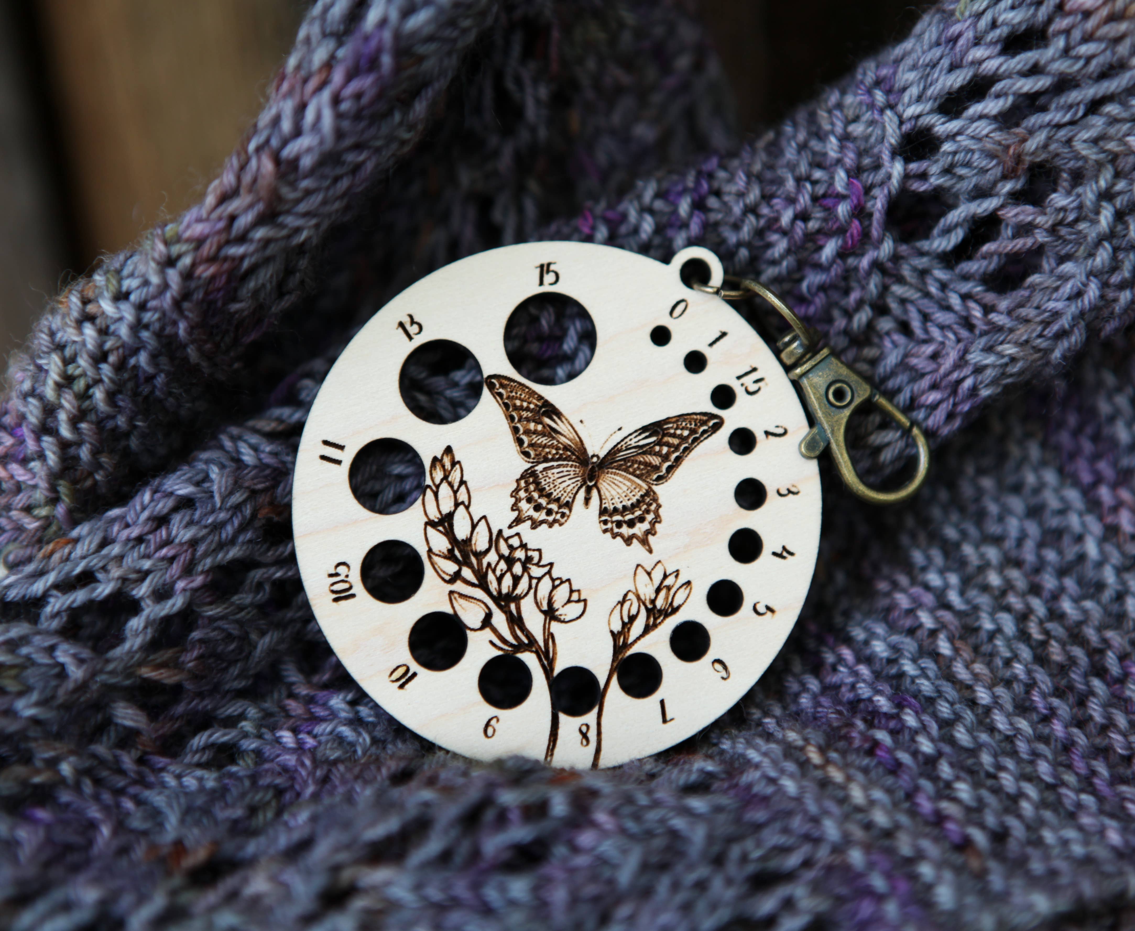 Sunrise Grove - Wholesale Knitting/Crochet Supplies - Butterfly with Flower Needle Gauge with Bronze Clasp 5