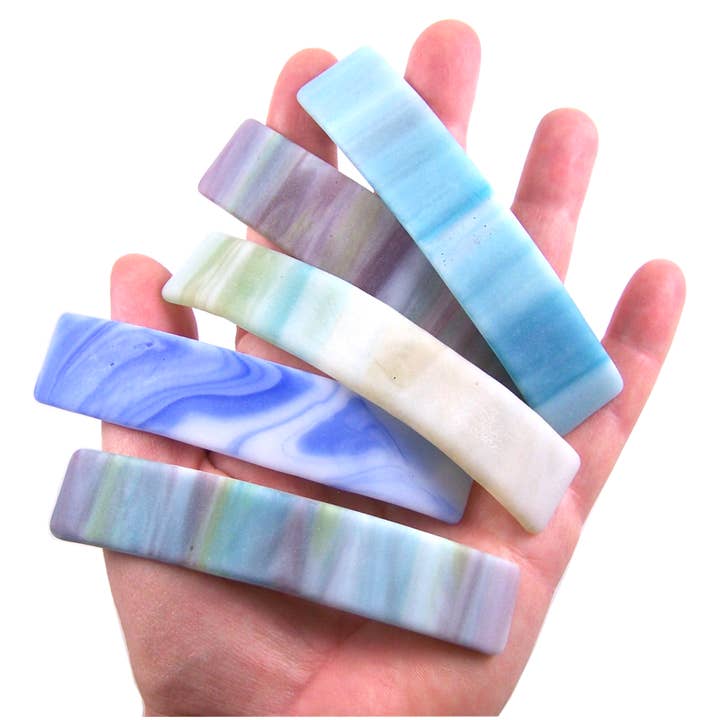 Glass Town USA – wholesale Hårspänne - Dam – Strand Glas Barrettes frostat Glas Blå Grön Tan Pastell