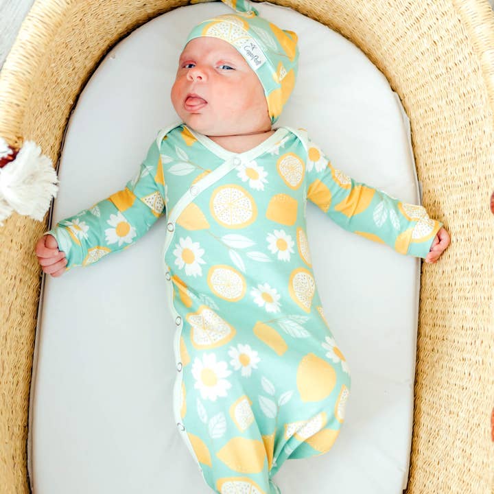 Newborn Knotted Gown - Lemon for wholesale by Copper Pearl