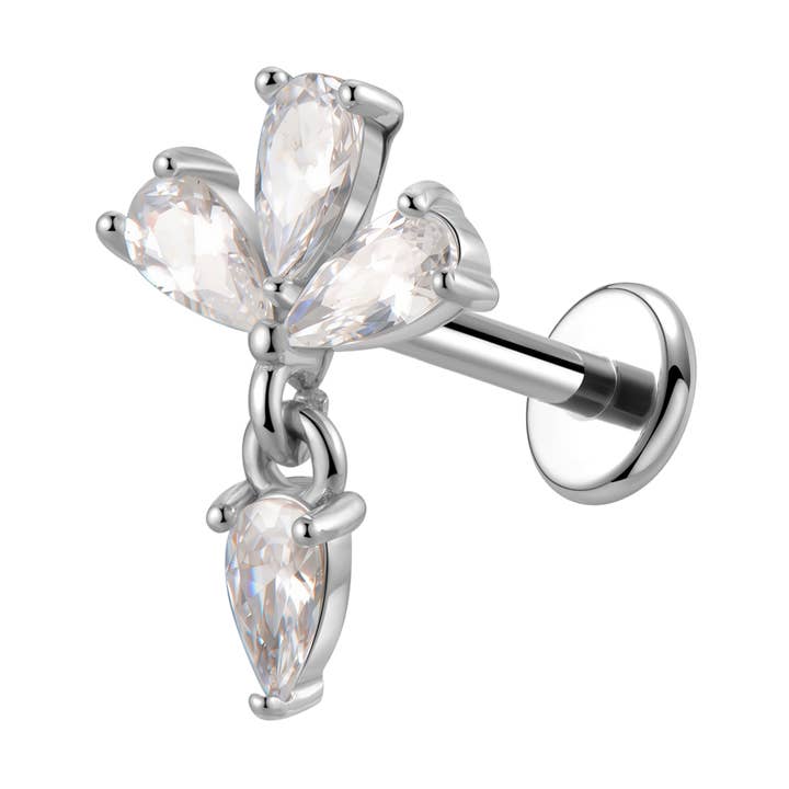 Flower-Shaped Crystal Labret Piercing with Pendant for wholesale by Awaken