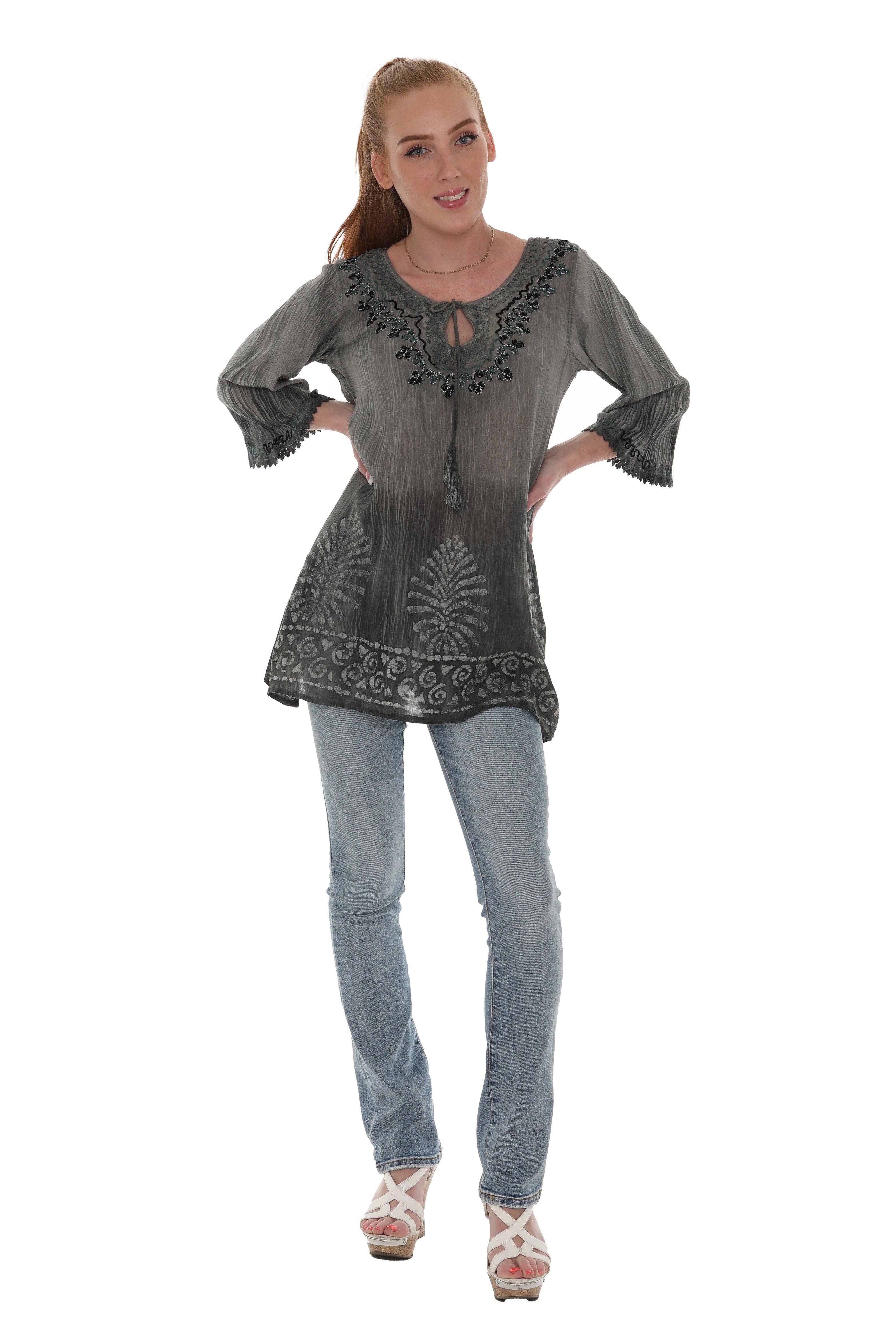 Shoreline Wear. INC - Wholesale Tunic - Women's - Geometric Wave Pom-Pom-Trim Keyhole-Front Tunic3