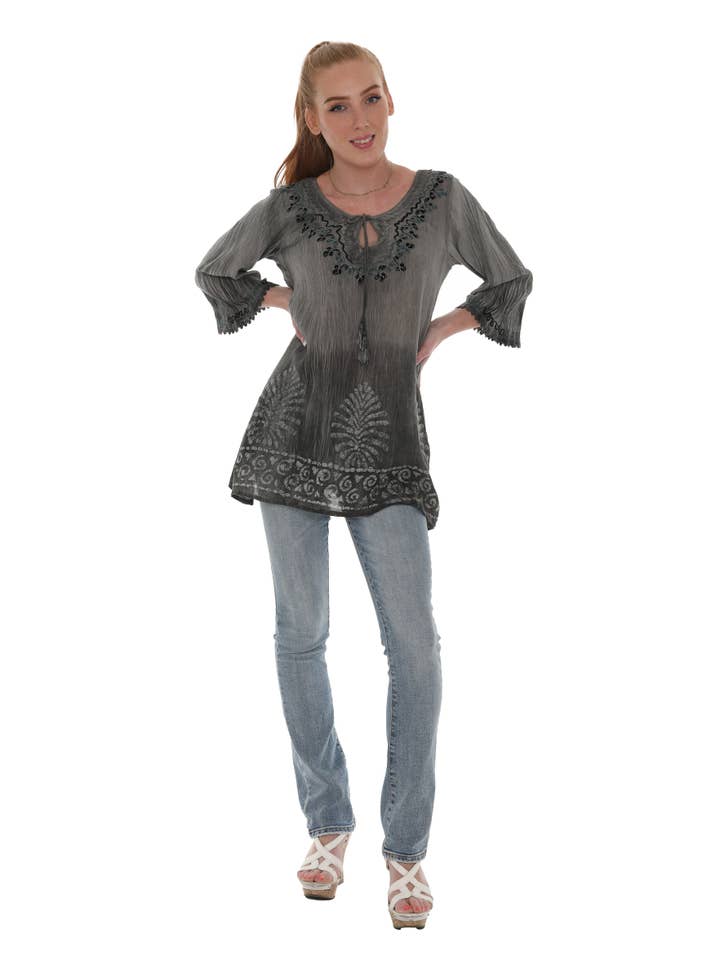 Shoreline Wear. INC - Wholesale Tunic - Women's - Geometric Wave Pom-Pom-Trim Keyhole-Front Tunic3