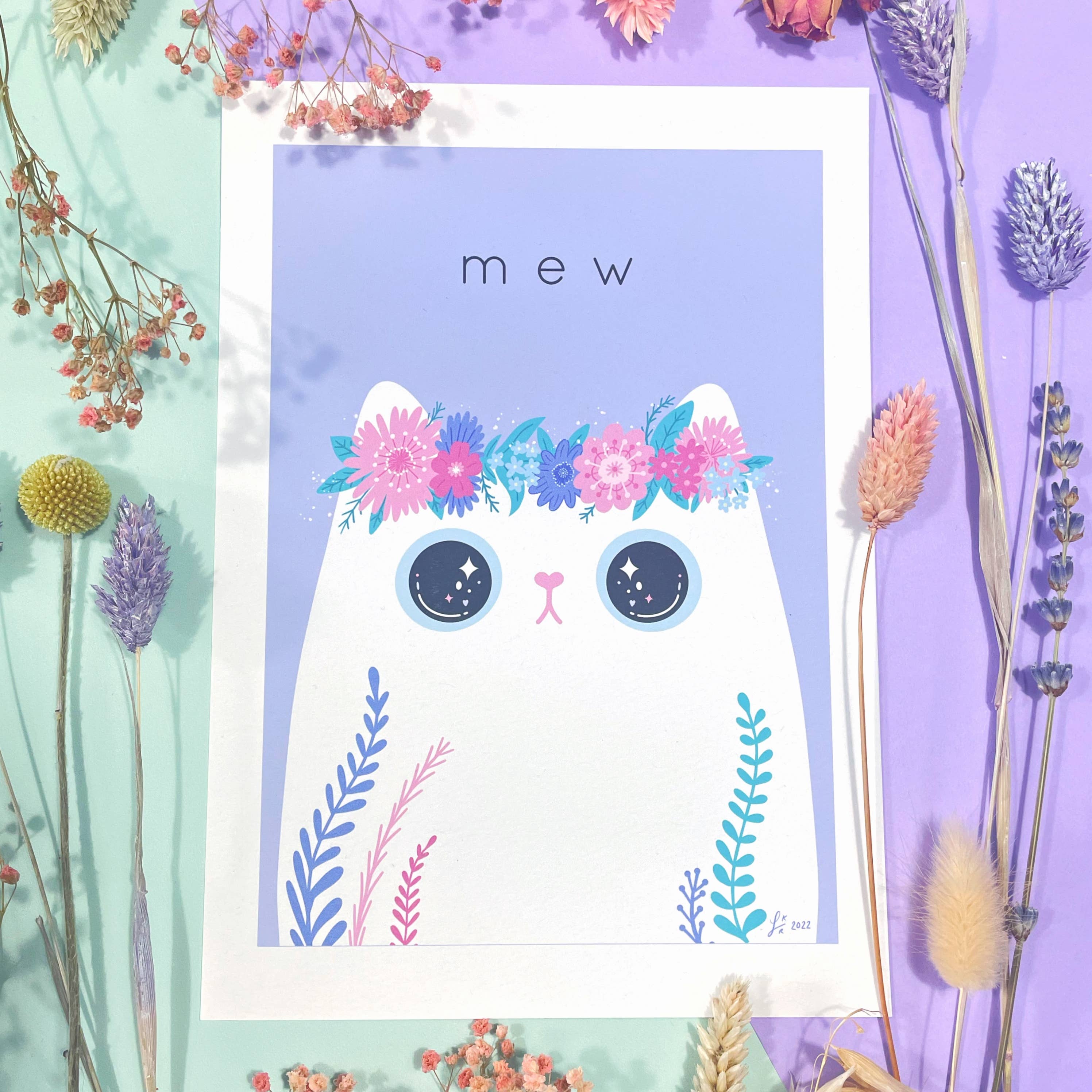 Paper Cat Club – wholesale Art print – Mew White Cat lilac quality art print4