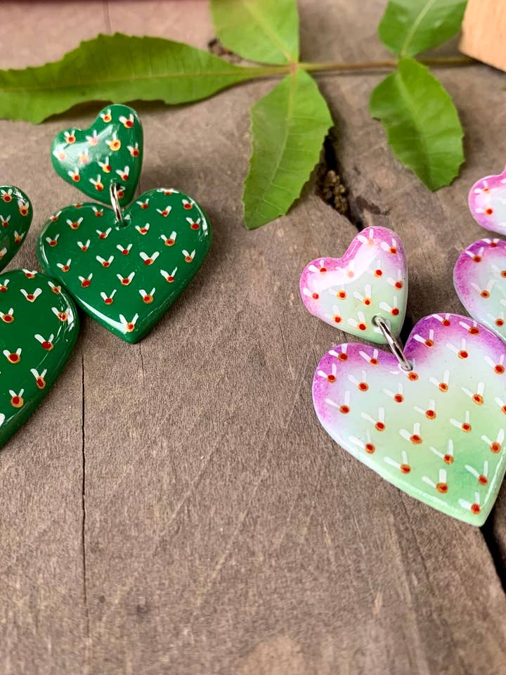 Hängende Ohrringe mit Nopalitos/Kakteen-Design, Doppelherz für den Großhandel von Iba Sisters