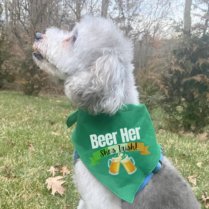 Beer Her, She's Irish St. Patrick's Day Pet Bandana for wholesale by Craft Beer Pet Gear