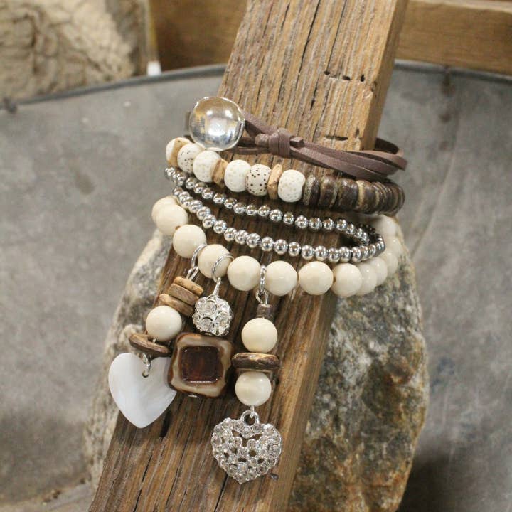 Shades Of Earth Heart Charm'd Bracelet Set for wholesale by The Primitive Peddler, Inc.