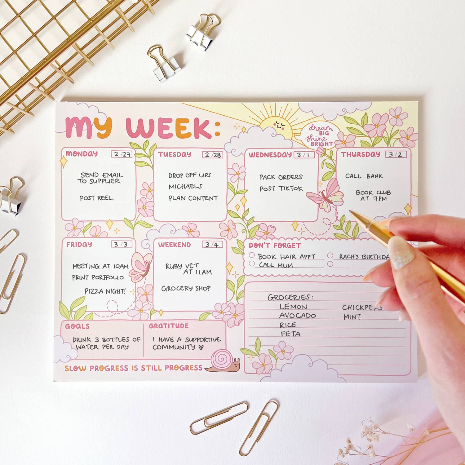 The Rosy Redhead - Wholesale Notepad - Weekly Notepad Sunshine Positivity 8.5" x 11" Desk Planner6