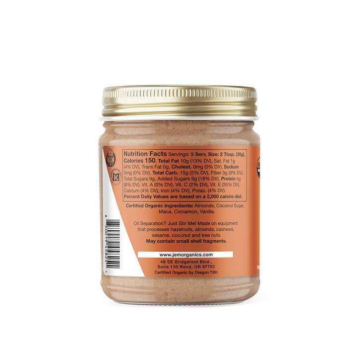 JEM Organics - Vendita all'ingrosso Burro di frutta secca - NUOVO! 10oz Burro di mandorle di Maca alla cannella germogliato JEM Organics1