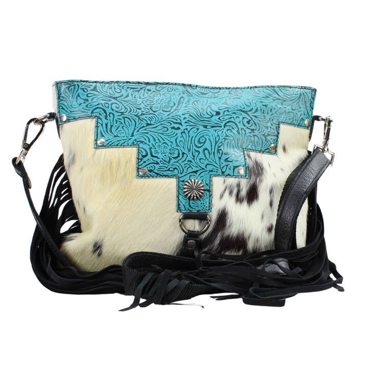 Leather Impressions Inc - Wholesale Crossbody Bag - Women's - AB Tooled Fringe HOH Zip Top Crossbody Bag #AB 24017