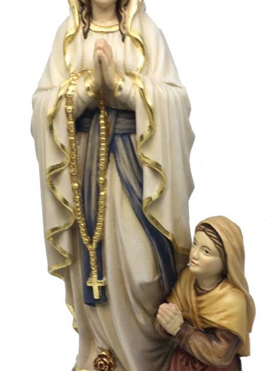 Our Lady of Lourdes with Crown, Bernadette in wood 14419 for wholesale by Dolfi