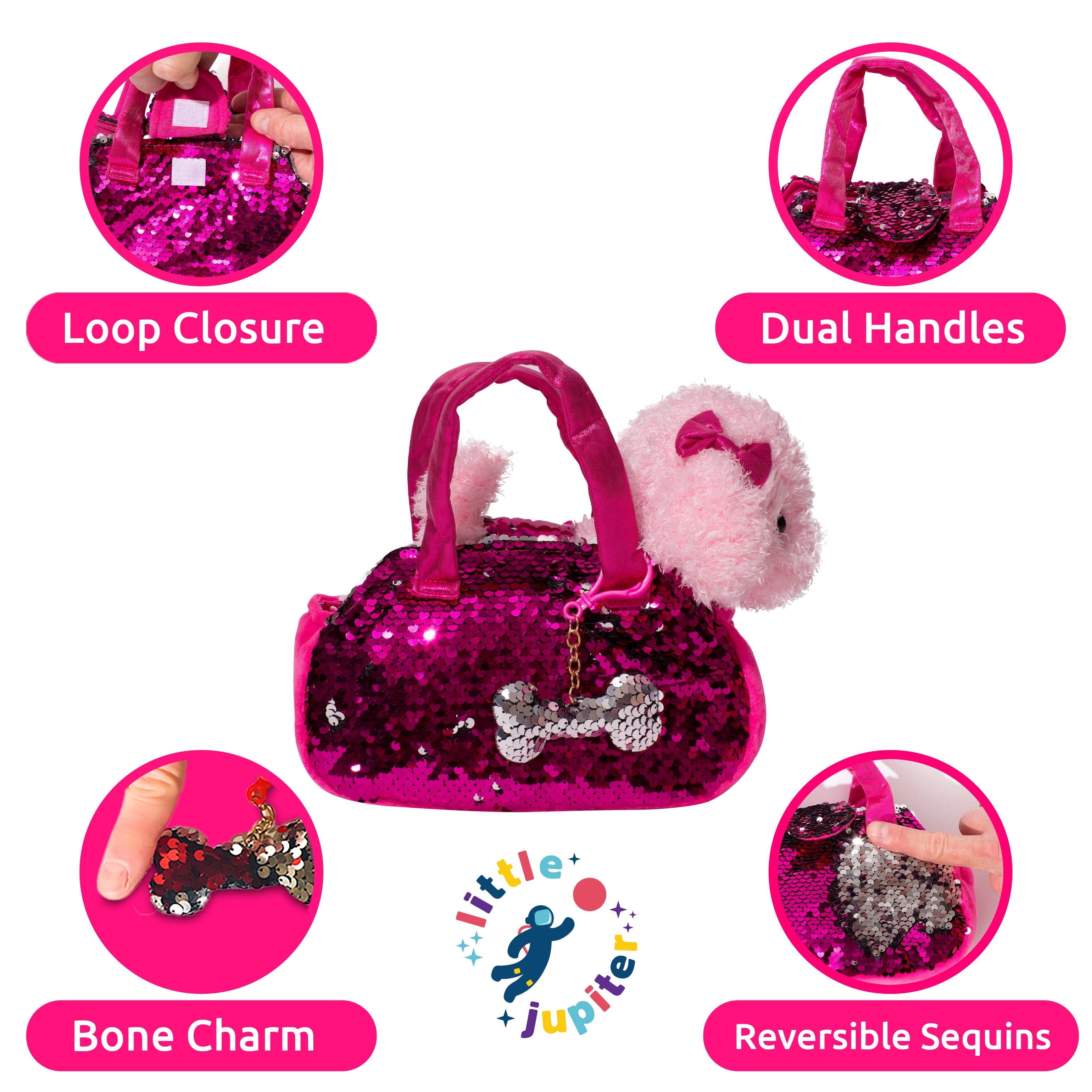 AYK Brand - Wholesale Stuffed/Plush Toy - Kids & Baby - Little Jupiter Pet Plush Set with Bag - Pink Labradoodle Dog2