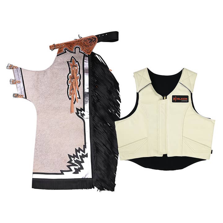 HILASON Western Horse Bull Riding Safety Leather Protective Vest & Rodeo Chaps Combo for wholesale by HILASON