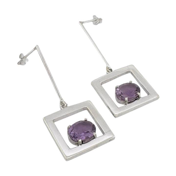 STERLING SILVER PURPLE SQUARE DROP EARRINGS for wholesale by Balaam Design