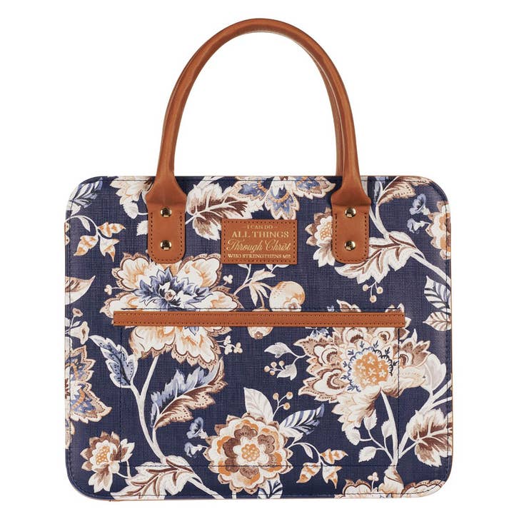 Couverture de Bible Fashion Navy/Brown All Things Phil. 4:13 pour la vente par Christian Art Gifts