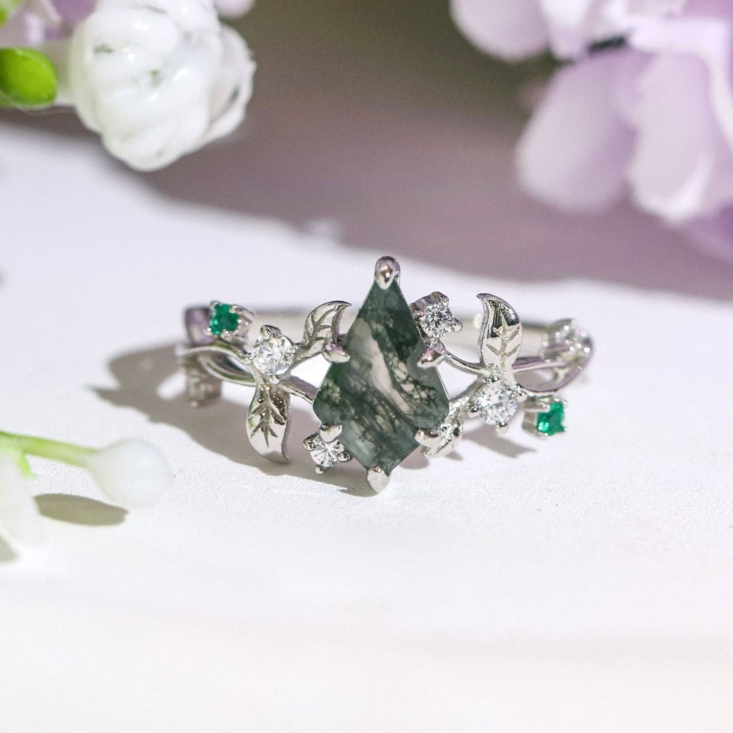 Azura Jewelry - Wholesale Multi-Stone Ring - Secret Garden Moss Agate Emerald Ring3