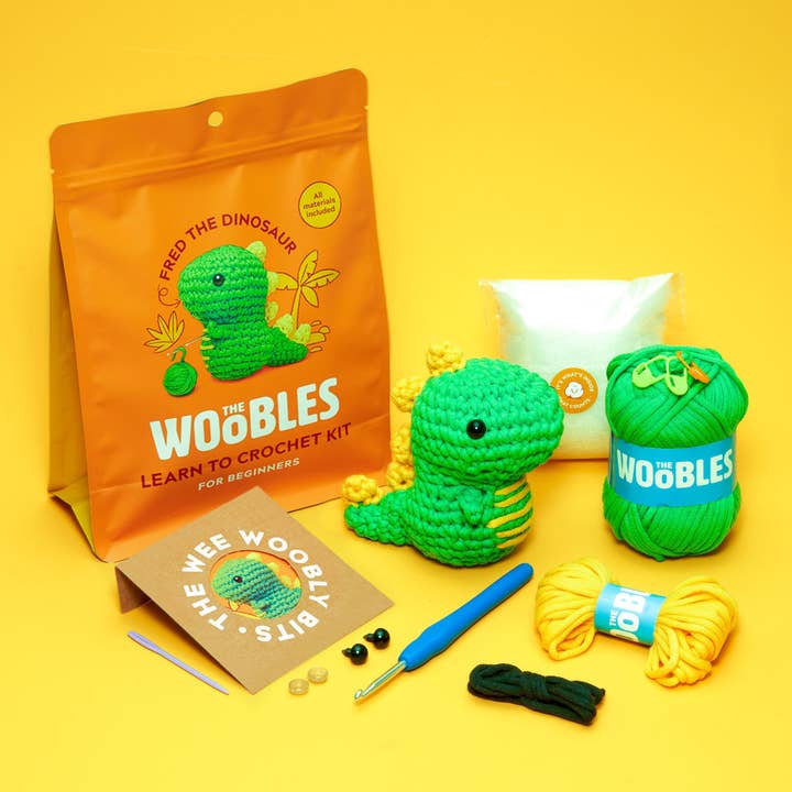 The Woobles - Wholesale Craft Sewing Kit - Fred the Dinosaur Beginner Crochet Kit1