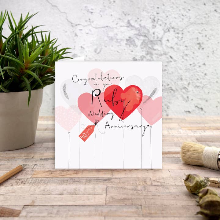The Handcrafted Card Company - Wholesale Wedding Card - Congratulations on Your Ruby Wedding Anniversary, Handmade1