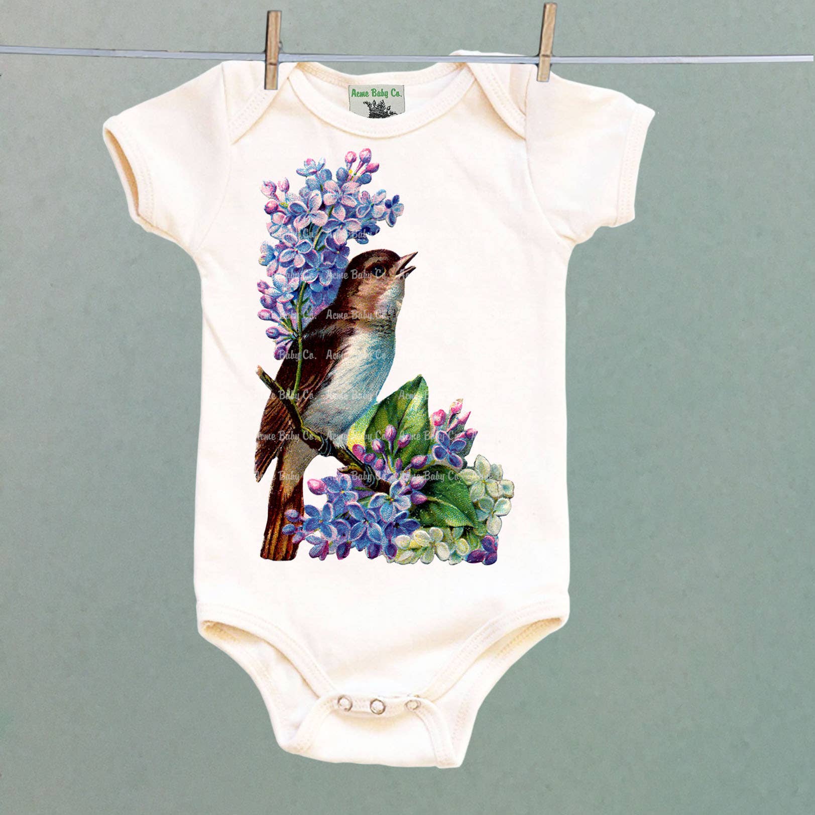 REMOVED BRAND - Wholesale Bodysuit (Non-Footed) - Baby - Victorian Bird Organic Bodysuit2